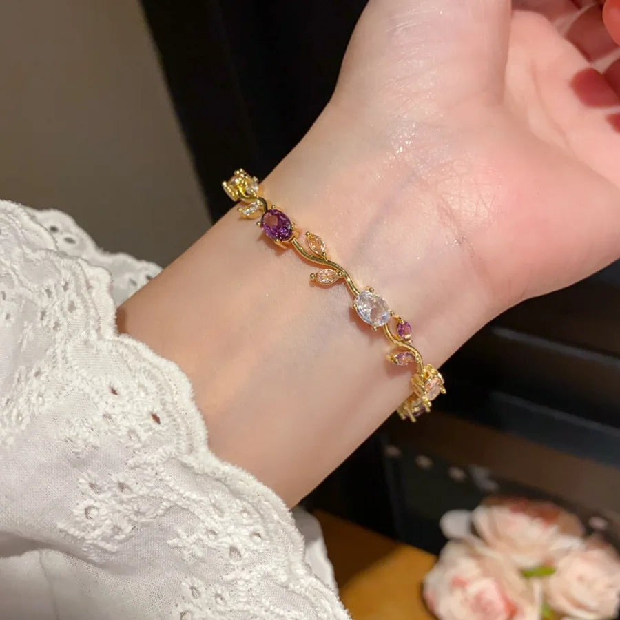 Women Jewelry baby pink tulip flower Bracelet.