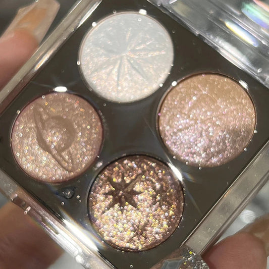 Glitter High Gloss Eyeshadow Palette Sparkling Pink Brown Diamond Highlighter Shimmer Eye Pigments for Festival & Daily Makeup.