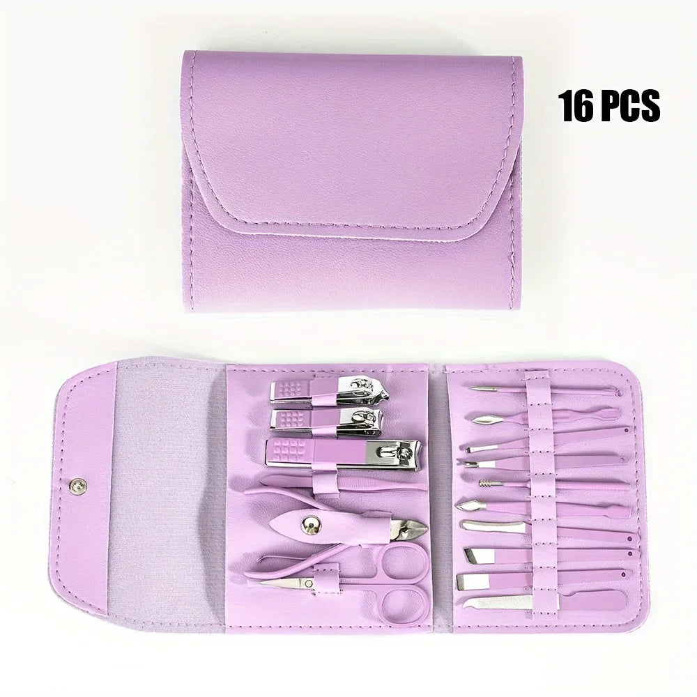 16pcs Professional Nail Clippers and Cuticle Nippers Set with Travel Case Manicure Set Pedicure Sets Nail Clippers.