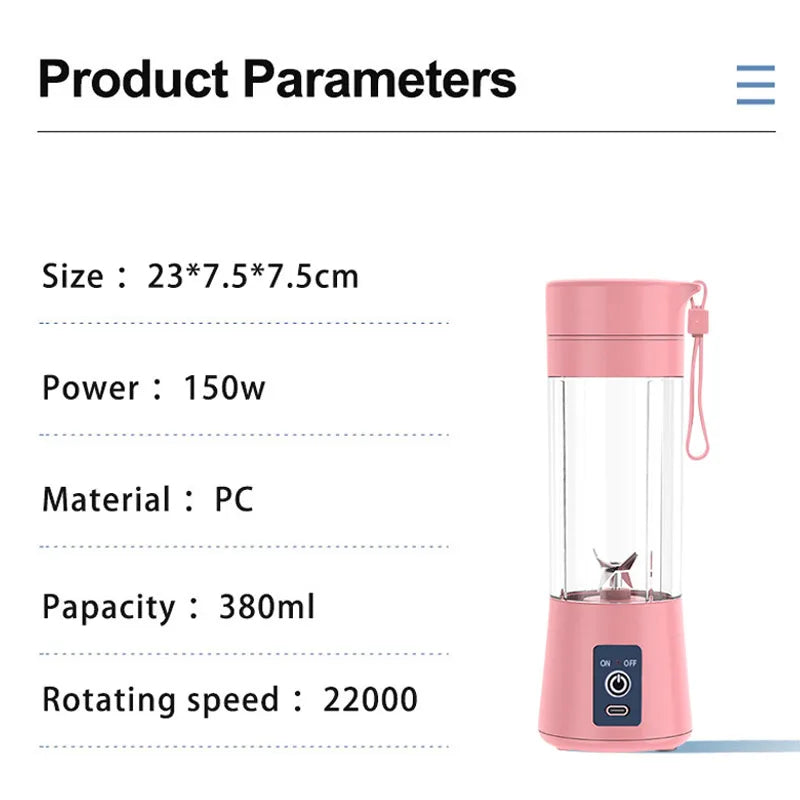 High Quality Portable USB Rechargeable Juicer Blender with Stainless Steel Blades Automatic Handheld Fruit Smoothie Cup