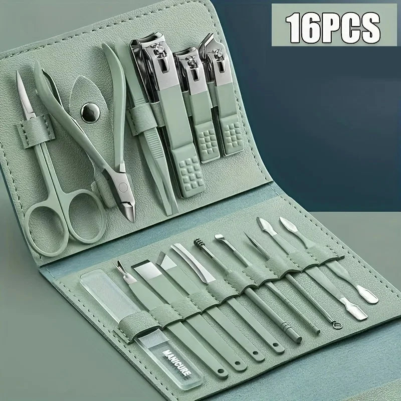 16pcs Professional Nail Clippers and Cuticle Nippers Set with Travel Case Manicure Set Pedicure Sets Nail Clippers.