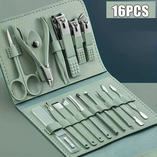 16pcs Professional Nail Clippers and Cuticle Nippers Set with Travel Case Manicure Set Pedicure Sets Nail Clippers.