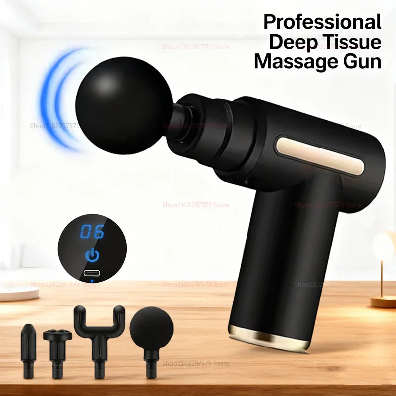 Gun Deep Tissue Massager 6 Adjustable Speeds 4 Massage Heads.