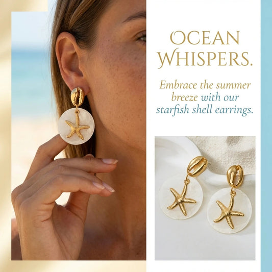 Boho Tropical Gold Color Starfish Earrings for women.