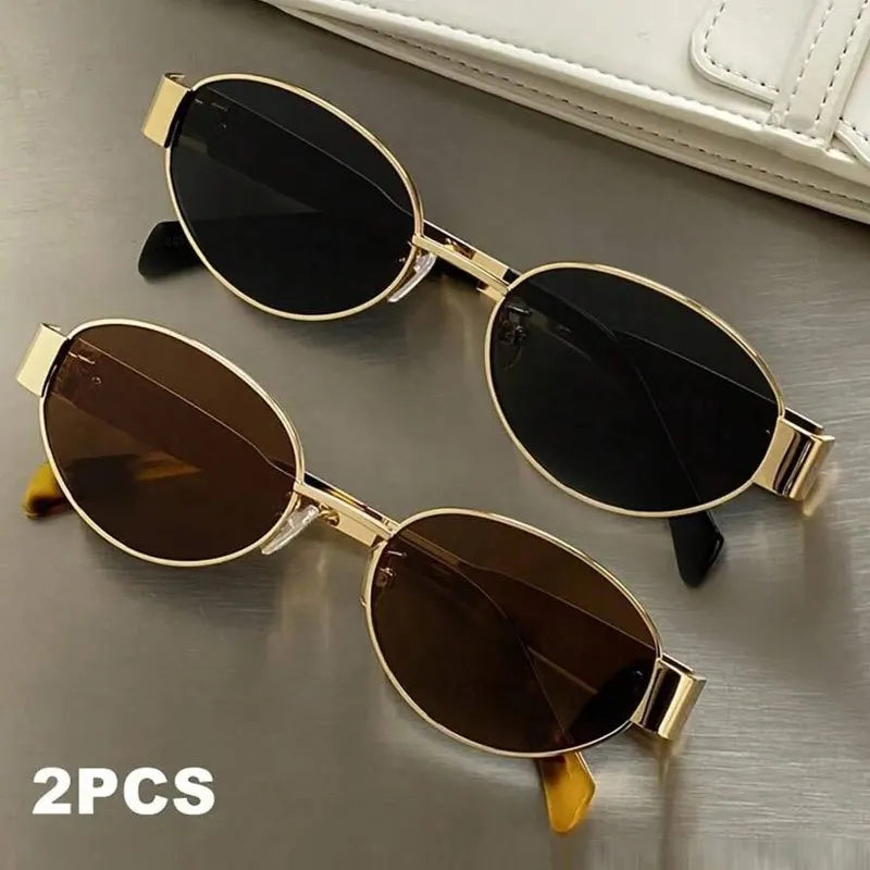 1/2PCS Retro Oval Metal Sunglasses for Daily Wear