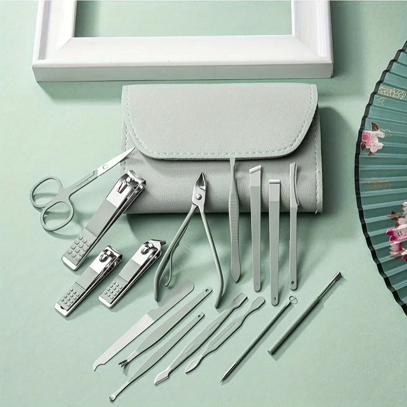 16pcs Professional Nail Clippers and Cuticle Nippers Set with Travel Case Manicure Set Pedicure Sets Nail Clippers.
