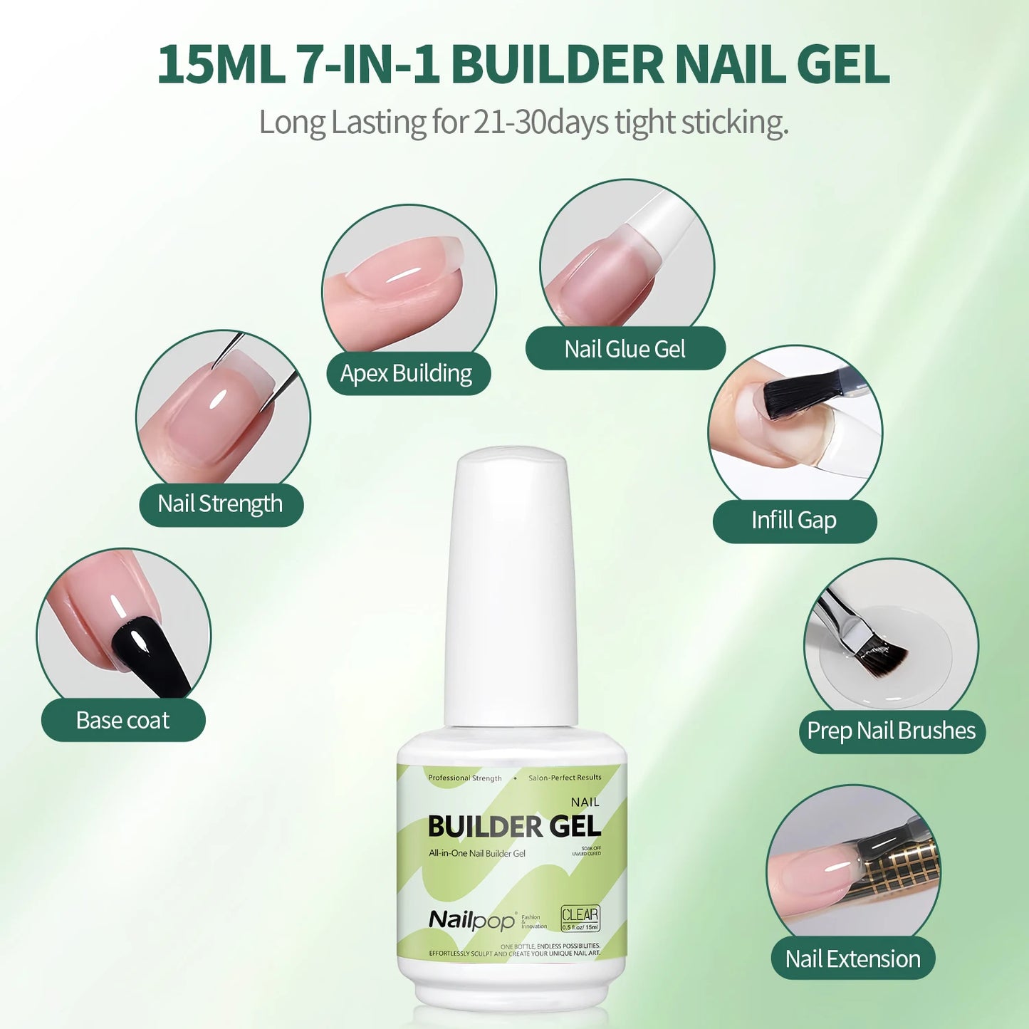 Nailpop Professional Multi-Functional Nail Building Gel For Fast Extension Nail Apex False Nail Tips Strengthener 250/15ml.