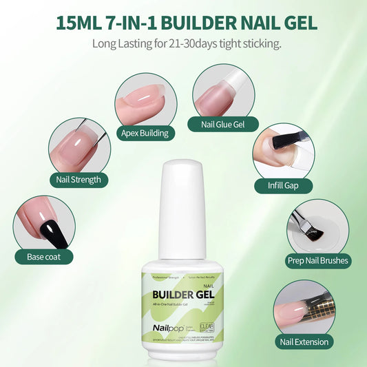Nailpop Professional Multi-Functional Nail Building Gel For Fast Extension Nail Apex False Nail Tips Strengthener 250/15ml.