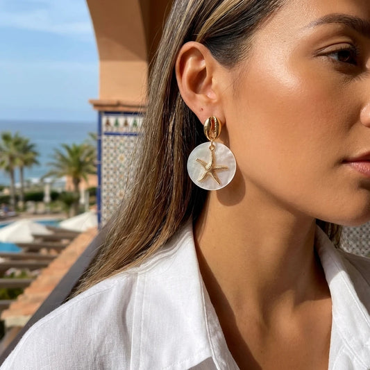 Boho Tropical Gold Color Starfish Earrings for women.