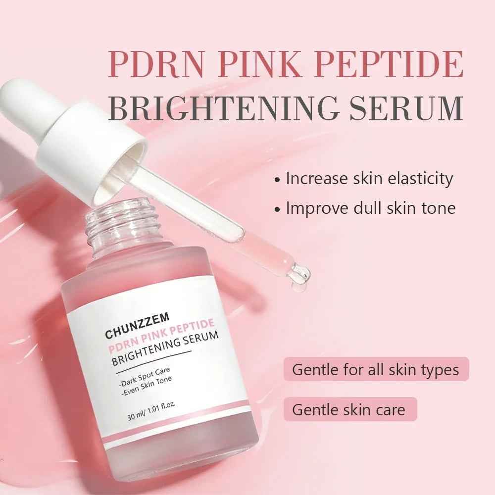 30ml CHUNZZEM PDRN Pink Peptide Brightening Moisturizing Serum Dark Spot Care Even Skin Tone Increase Elasticity Natural Extract.