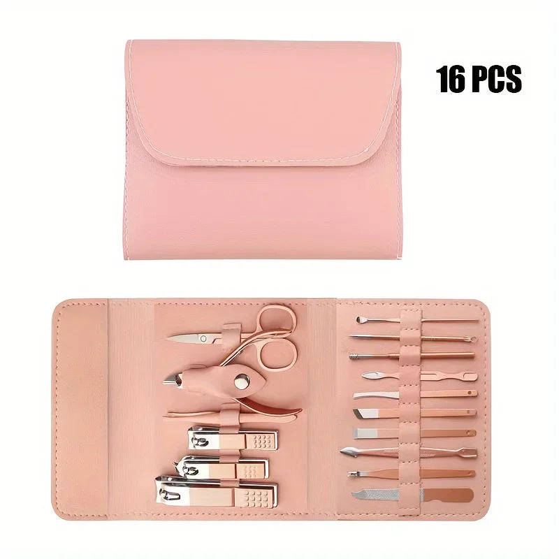 16pcs Professional Nail Clippers and Cuticle Nippers Set with Travel Case Manicure Set Pedicure Sets Nail Clippers.