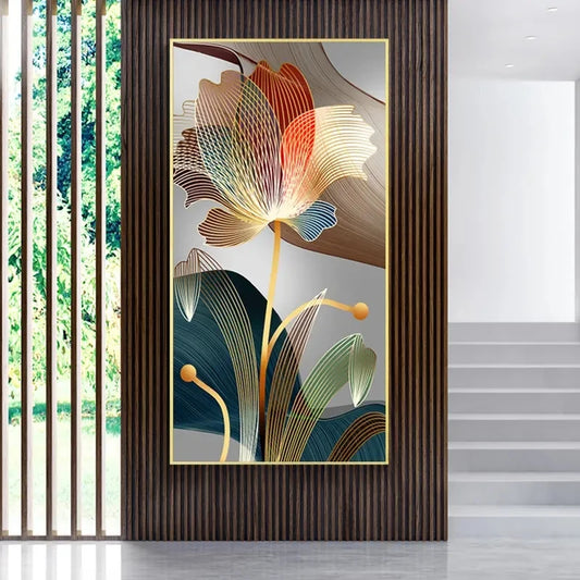 Abstract Flower Pictures Canvas Painting Luxury Golden Lines Modern Posters and Prints Gallery Living Room Home Decor Pictures.