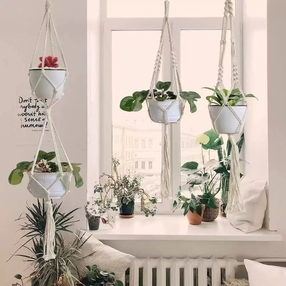 Hanging Plant Handmade Macrame Plant Hanger Flower Pot Planter Hanger Wall Decor Courtyard Garden Hanging Planter Hanging Basket.