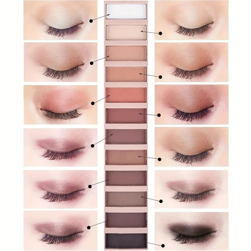 Matte Pearlescent Eyeshadow Palette, 12-colors Long-lasting, Non-smudged Earth Color Makeup Eyeshadow, Pearlescent Eyeshadow New.
