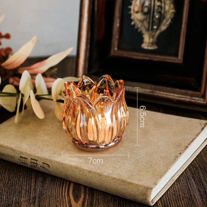 Tulip-shaped Candle Cup, Glass，Romantic Candlelight Dinner Props，Aromatherapy Candle Holder,Festive Atmosphere Decoration,1Pcc.