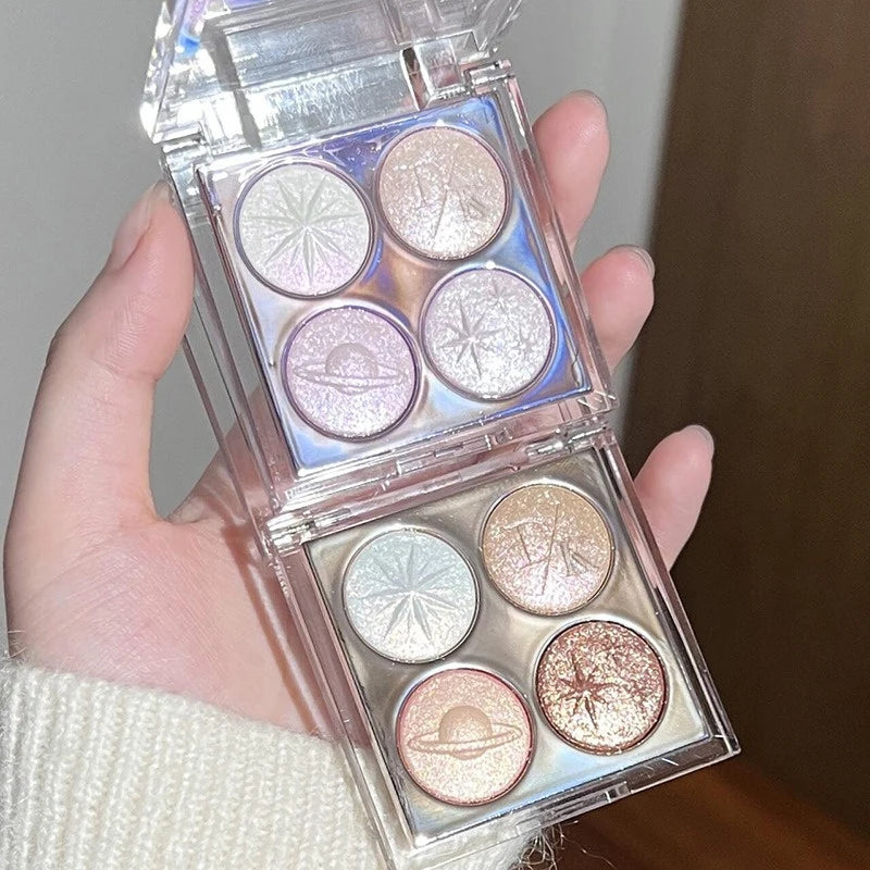 Glitter High Gloss Eyeshadow Palette Sparkling Pink Brown Diamond Highlighter Shimmer Eye Pigments for Festival & Daily Makeup.