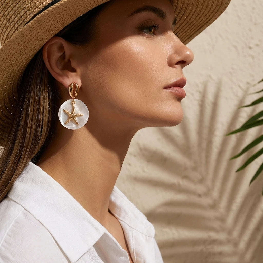 Boho Tropical Gold Color Starfish Earrings for women.