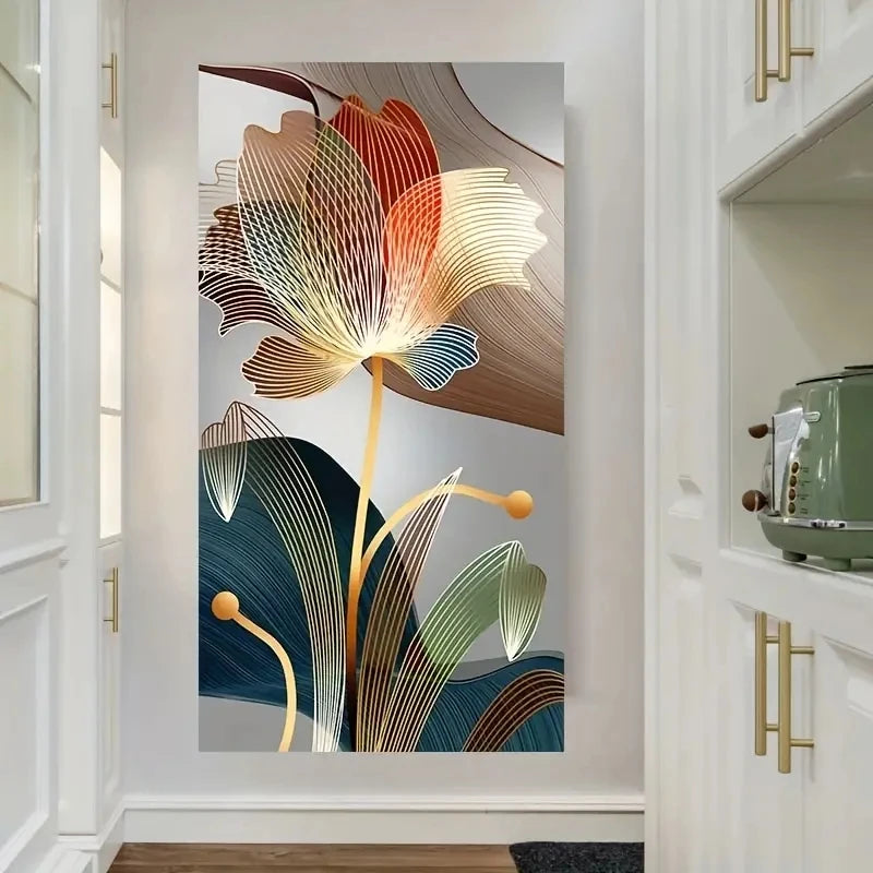 Abstract Flower Pictures Canvas Painting Luxury Golden Lines Modern Posters and Prints Gallery Living Room Home Decor Pictures.