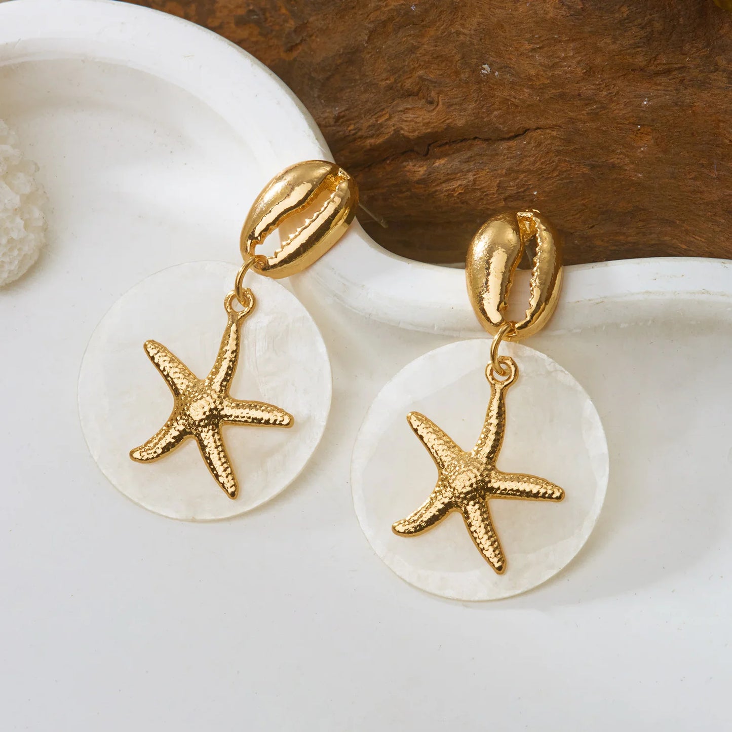 Boho Tropical Gold Color Starfish Earrings for women.