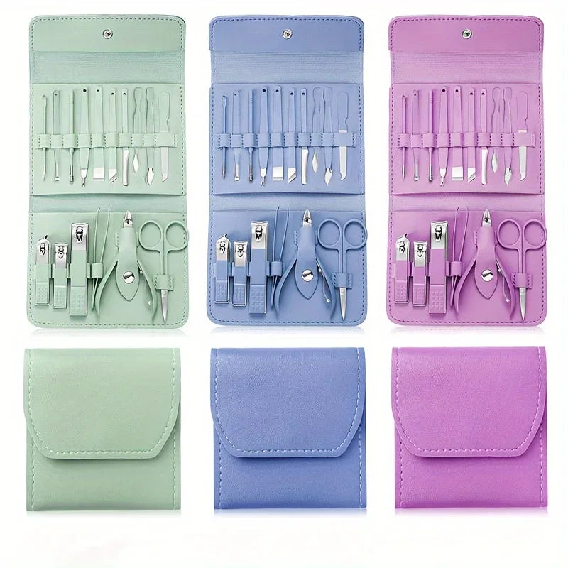 16pcs Professional Nail Clippers and Cuticle Nippers Set with Travel Case Manicure Set Pedicure Sets Nail Clippers.