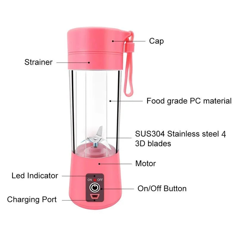 High Quality Portable USB Rechargeable Juicer Blender with Stainless Steel Blades Automatic Handheld Fruit Smoothie Cup
