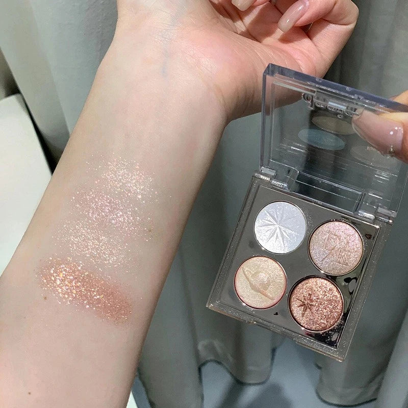 Glitter High Gloss Eyeshadow Palette Sparkling Pink Brown Diamond Highlighter Shimmer Eye Pigments for Festival & Daily Makeup.